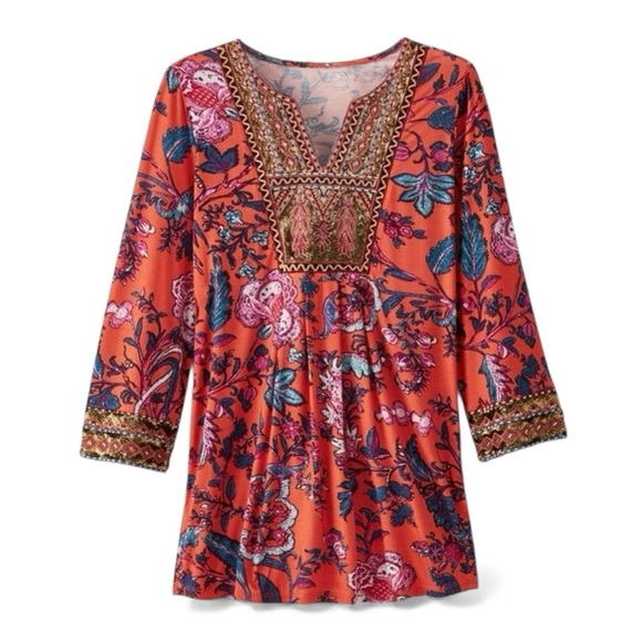 Soft Surroundings Tops - Soft Surroundings Samara Embroidered Beach Coverup Boho Tunic Resort Top Large